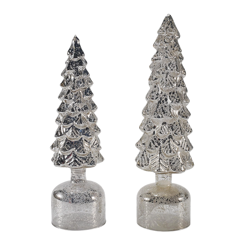Set Pohon Kaca Natal Berputar Menyala LED 10×25 & 10×28Cm Ornamen Meriah