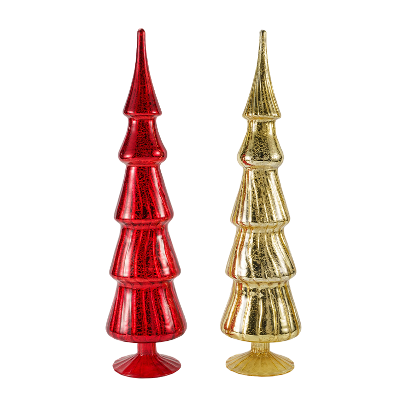 Dekorasi Meja Set 2 Buah Pohon Kaca Natal Bergaris Berputar 10×40cm