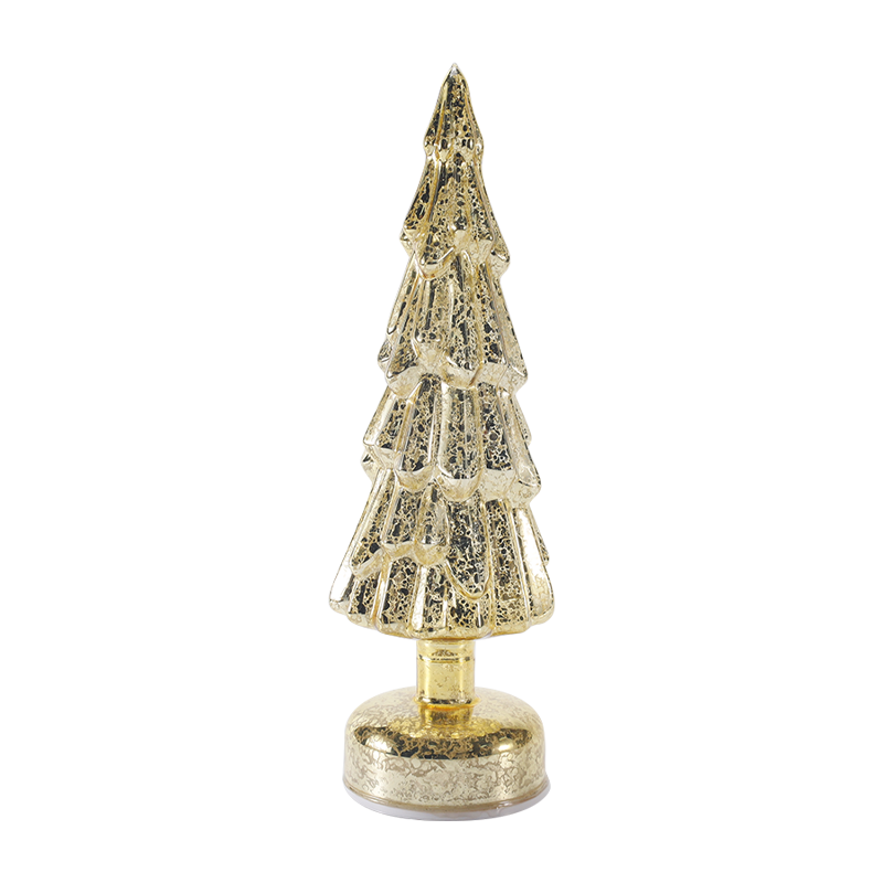 Pohon Natal Kaca Bening Berputar 10x35cm dengan Cahaya LED Hangat