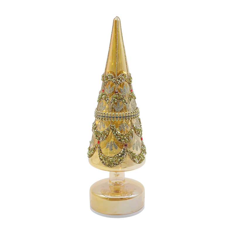 Pohon Kaca Natal Berputar 10×30cm dengan Lampu LED Dekorasi Meriah Warna-warni