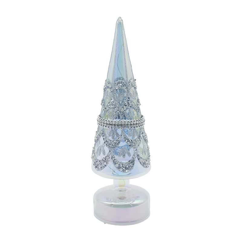Pohon Kaca Natal Berputar 10×30cm dengan Lampu LED Dekorasi Meriah Warna-warni