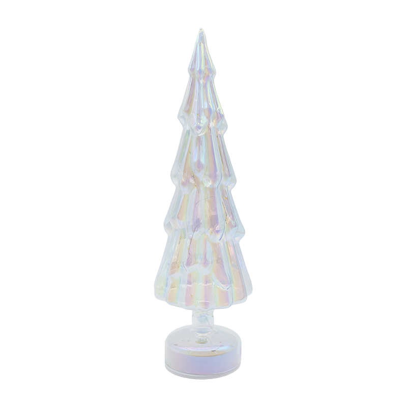 Pohon Natal Kaca Bening Berputar 10x35cm dengan Cahaya LED Hangat