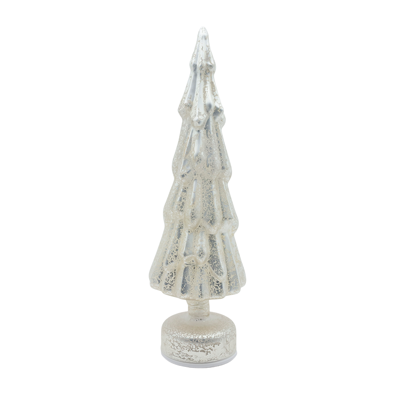 Pohon Natal Kaca Bening Berputar 10x35cm dengan Cahaya LED Hangat