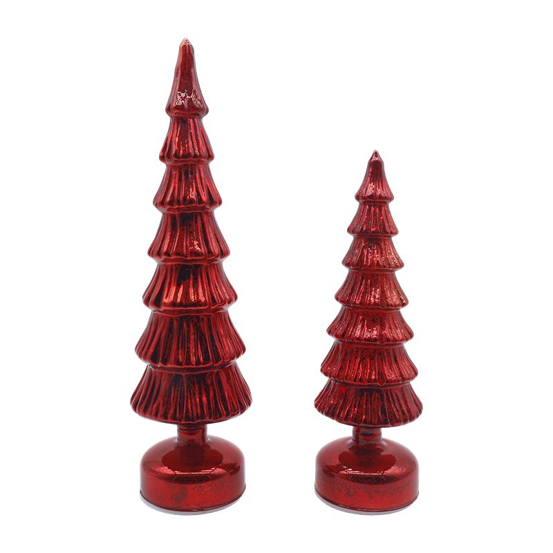 Set Pohon Natal Kaca Berputar 10×28 & 10×33cm - Dekorasi Meriah 2 Bagian