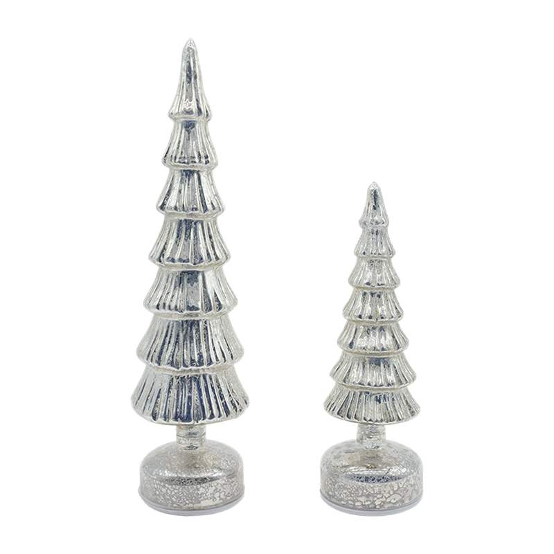 Set Pohon Natal Kaca Berputar 10×28 & 10×33cm - Dekorasi Meriah 2 Bagian
