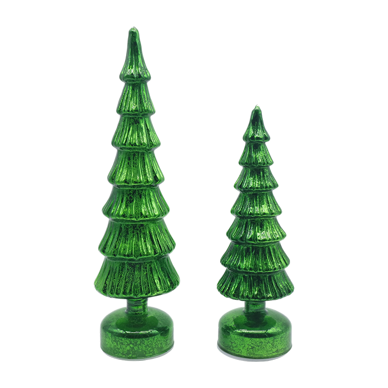Set Pohon Natal Kaca Berputar 10×28 & 10×33cm - Dekorasi Meriah 2 Bagian