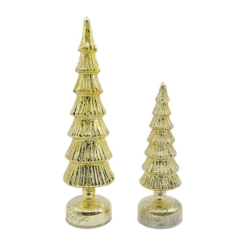 Set Pohon Natal Kaca Berputar 10×28 & 10×33cm - Dekorasi Meriah 2 Bagian