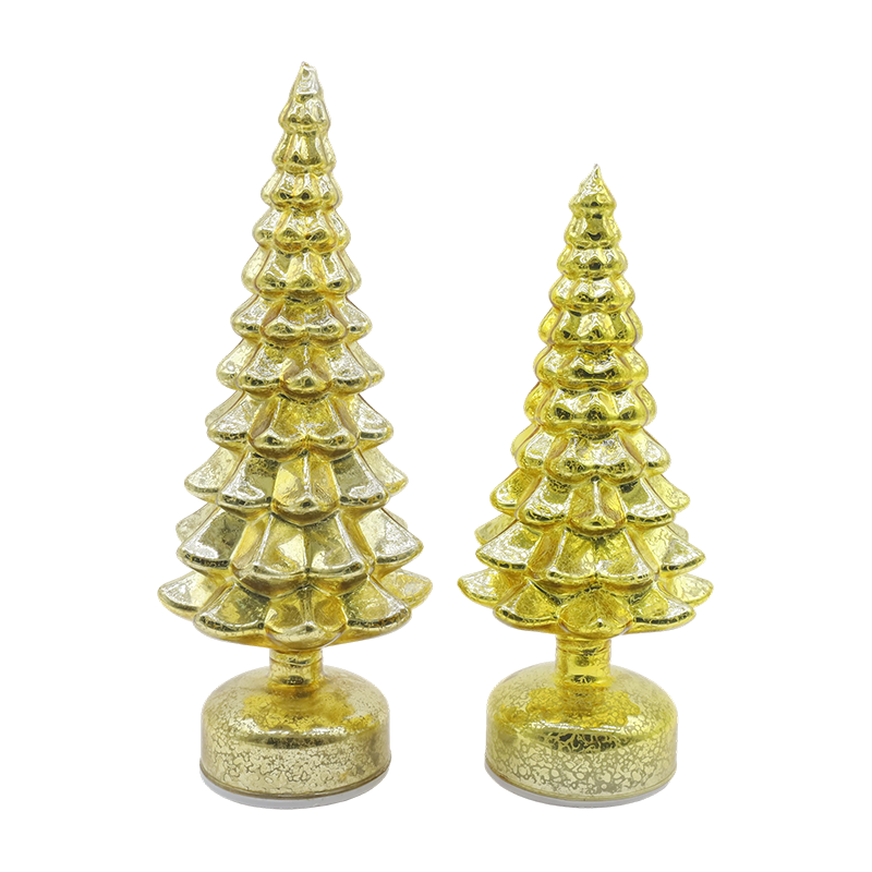 Set 2 Potong Pohon Kaca Natal LED Berputar 12×23 & 13×28cm-Dekorasi Meriah