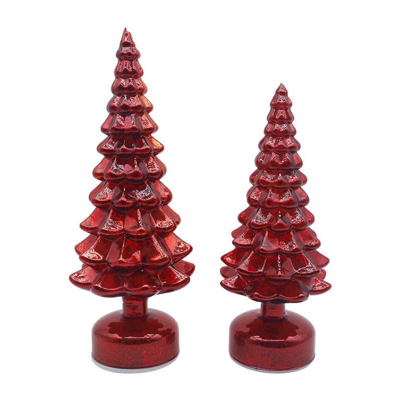 Set 2 Potong Pohon Kaca Natal LED Berputar 12×23 & 13×28cm-Dekorasi Meriah