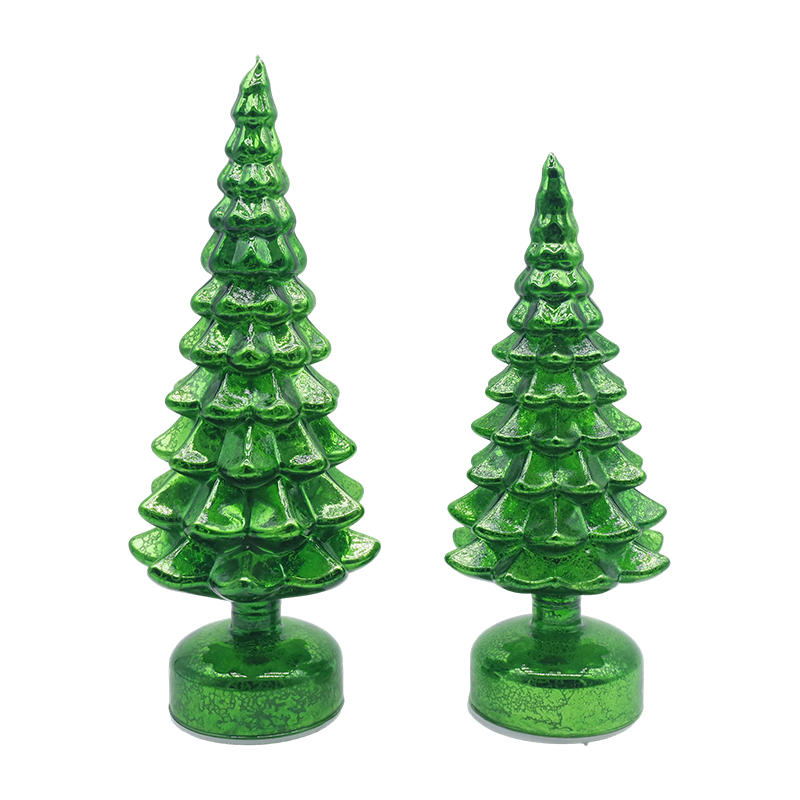 Set 2 Potong Pohon Kaca Natal LED Berputar 12×23 & 13×28cm-Dekorasi Meriah