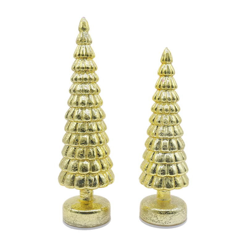Ornamen Meja Pohon Kaca Natal Berputar Menyala LED 10×38 & 10×33cm