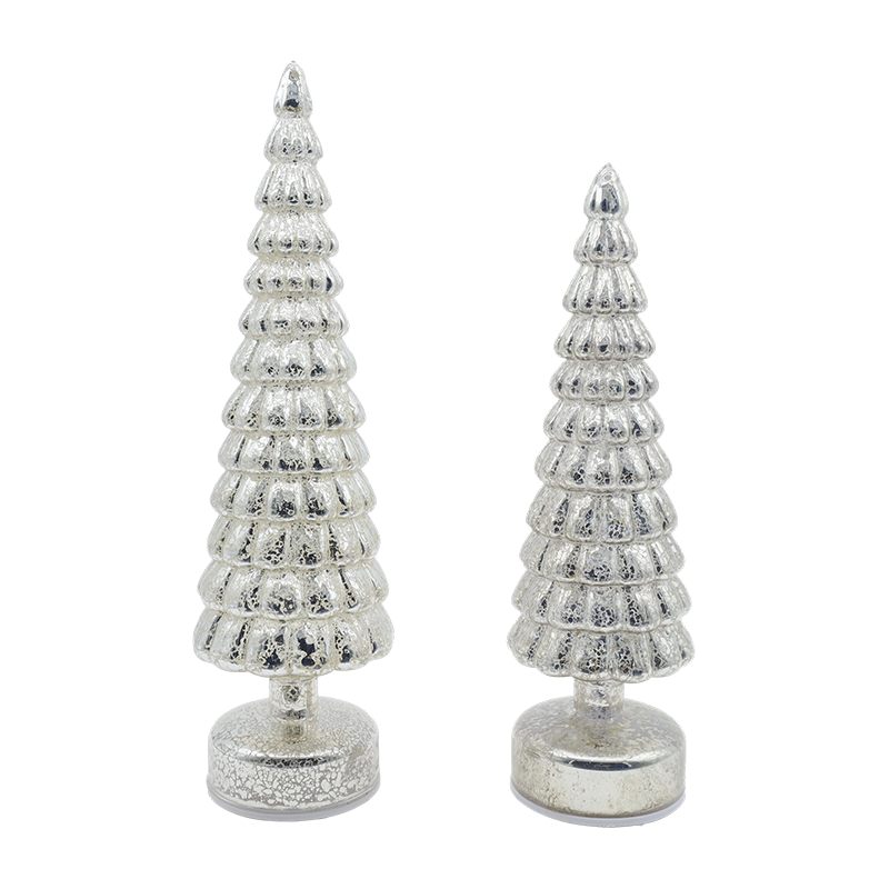 Ornamen Meja Pohon Kaca Natal Berputar Menyala LED 10×38 & 10×33cm