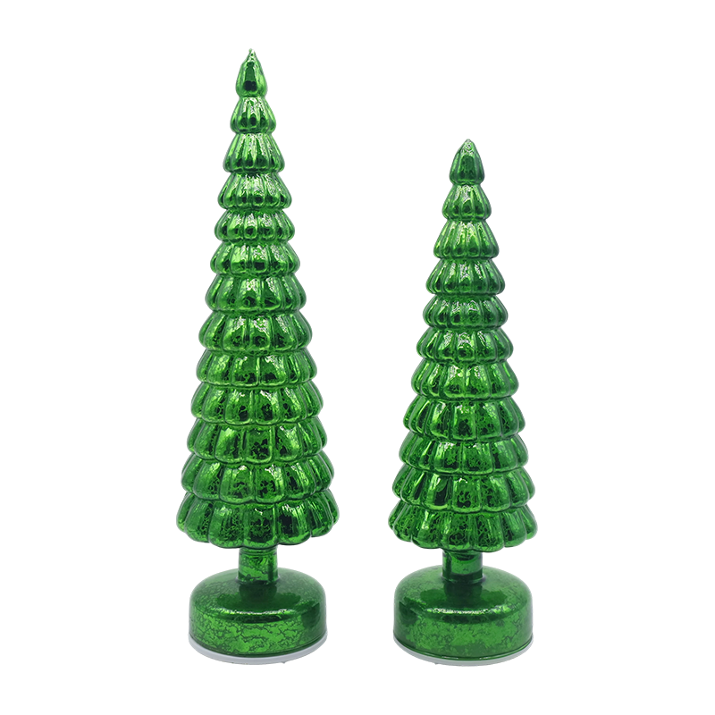 Ornamen Meja Pohon Kaca Natal Berputar Menyala LED 10×38 & 10×33cm