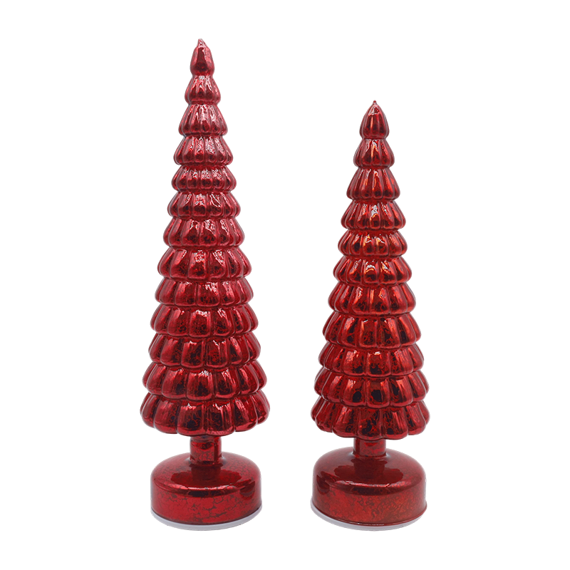 Ornamen Meja Pohon Kaca Natal Berputar Menyala LED 10×38 & 10×33cm