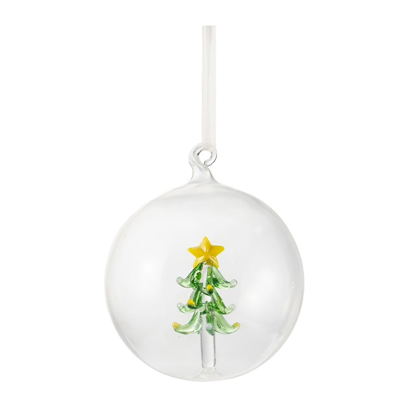 Set Ornamen Kaca Natal Buatan Tangan 8cm