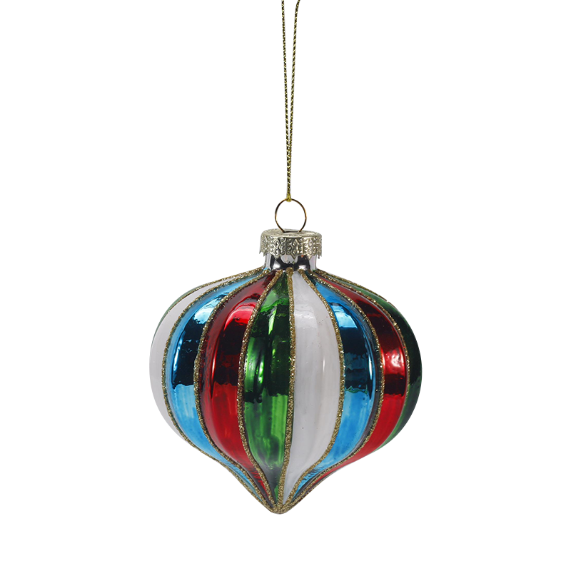 Set Ornamen Bola Kaca Natal Bergaris Retro 8Cm
