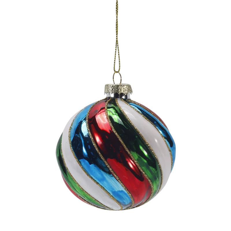 Set Ornamen Bola Kaca Natal Bergaris Retro 8Cm