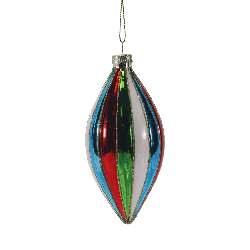 Set Ornamen Bola Kaca Natal Bergaris Retro 8Cm
