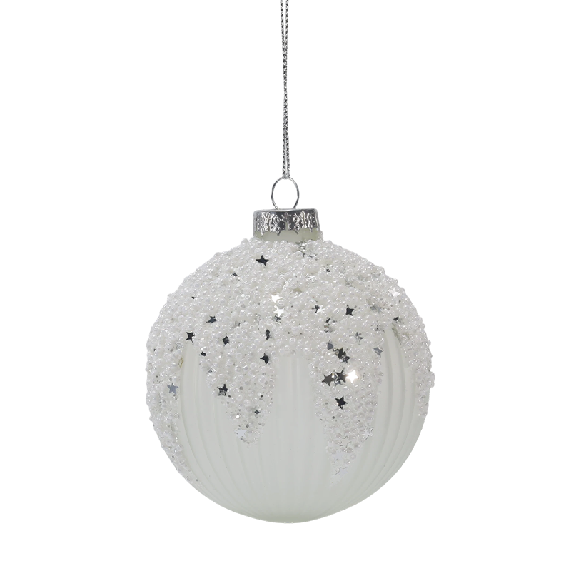 Ornamen Bola Kaca Natal Putih Berbintang Putih & Perak 8Cm (Tunggal/Set Isi 3)