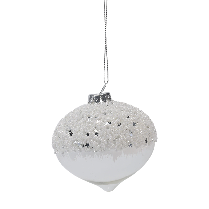 Ornamen Bola Kaca Natal Putih Berbintang Putih & Perak 8Cm (Tunggal/Set Isi 3)