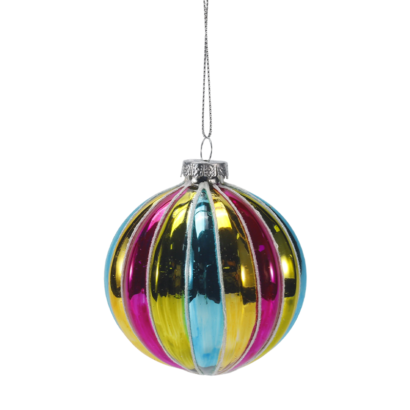 Ornamen Bola Kaca Natal Garis Pelangi Retro 8Cm (Tunggal/Set Isi 4)