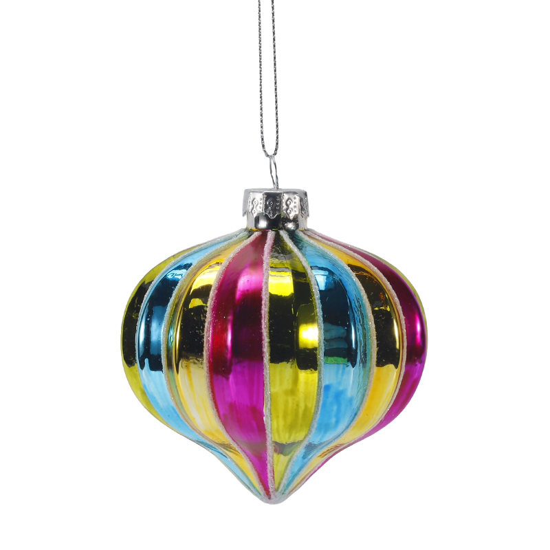 Ornamen Bola Kaca Natal Garis Pelangi Retro 8Cm (Tunggal/Set Isi 4)