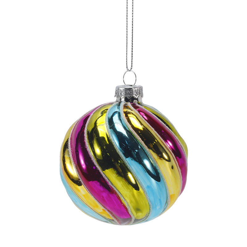 Ornamen Bola Kaca Natal Garis Pelangi Retro 8Cm (Tunggal/Set Isi 4)