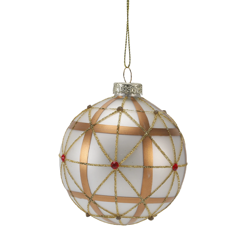 Ornamen Bola Kaca Natal Emas & Merah Mewah 8cm (Tunggal / Set isi 3)