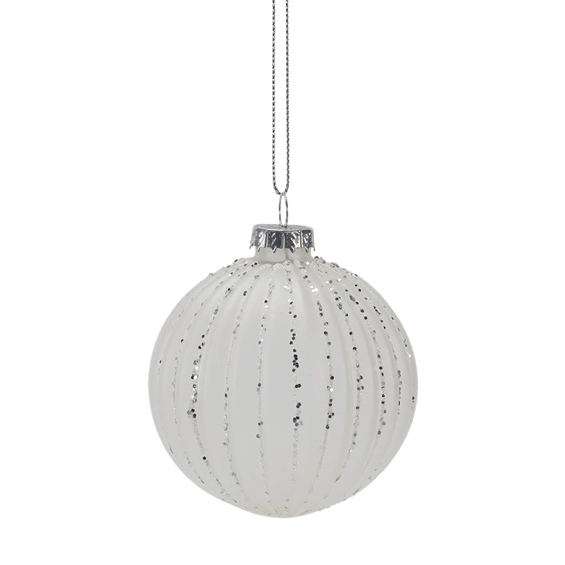 Ornamen Bola Kaca Natal Garis Morandi 8Cm (Tunggal/Set Isi 3)