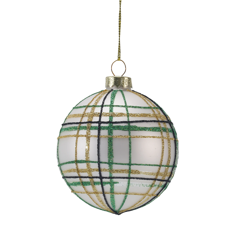 Ornamen Bola Kaca Natal Kotak-kotak & Garis Retro 8Cm (Tunggal/Set Isi 3)