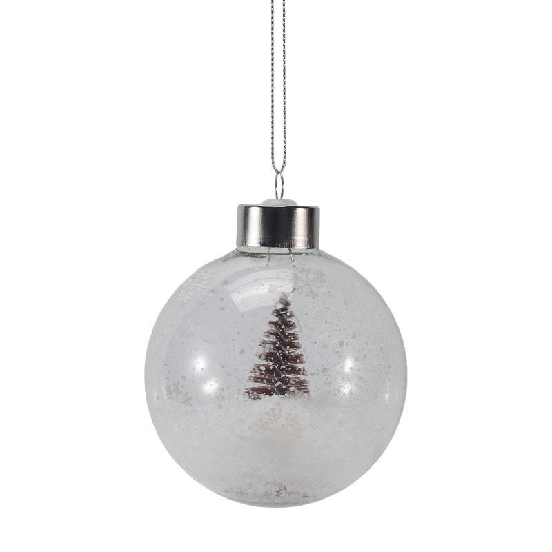 Ornamen Kaca Natal Pohon Mini Bersalju 8cm (Tunggal / Set)