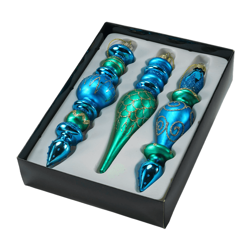 Set Ornamen Kaca Natal Akhir Buatan Tangan 15cm (3/4 Buah)