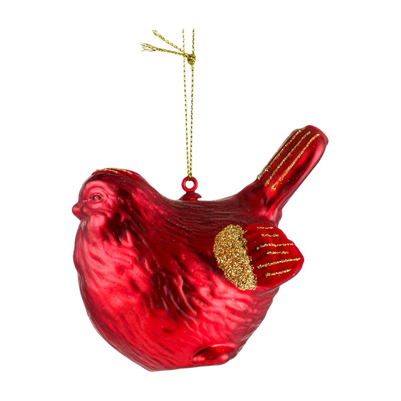 Ornamen Kaca Natal Bentuk Burung Emas Merah