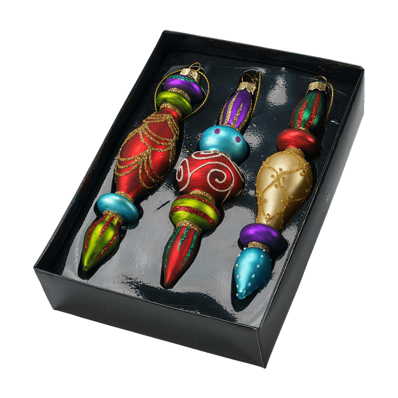 Set Ornamen Kaca Natal Akhir Buatan Tangan 15cm (3/4 Buah)