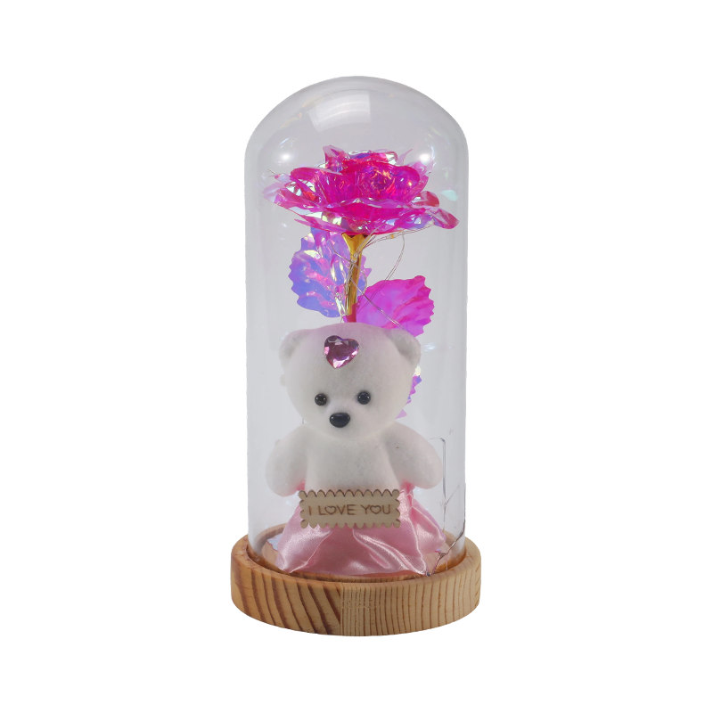 Galaxy Rose Glass Cloche Light (Dengan/Tanpa Teddy Bear, Berbagai Warna)