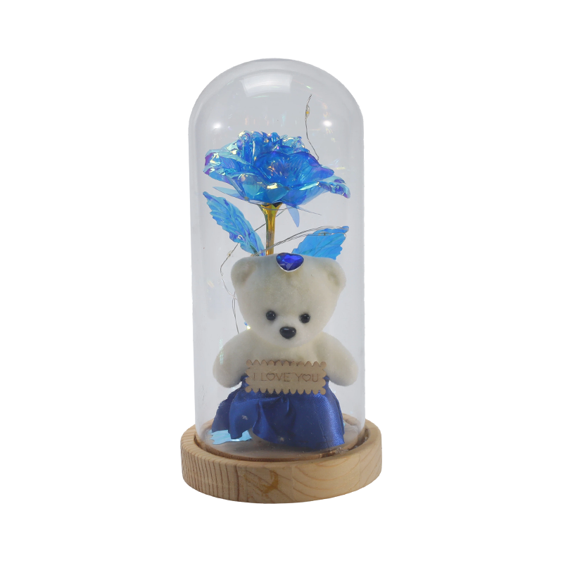 Galaxy Rose Glass Cloche Light (Dengan/Tanpa Teddy Bear, Berbagai Warna)