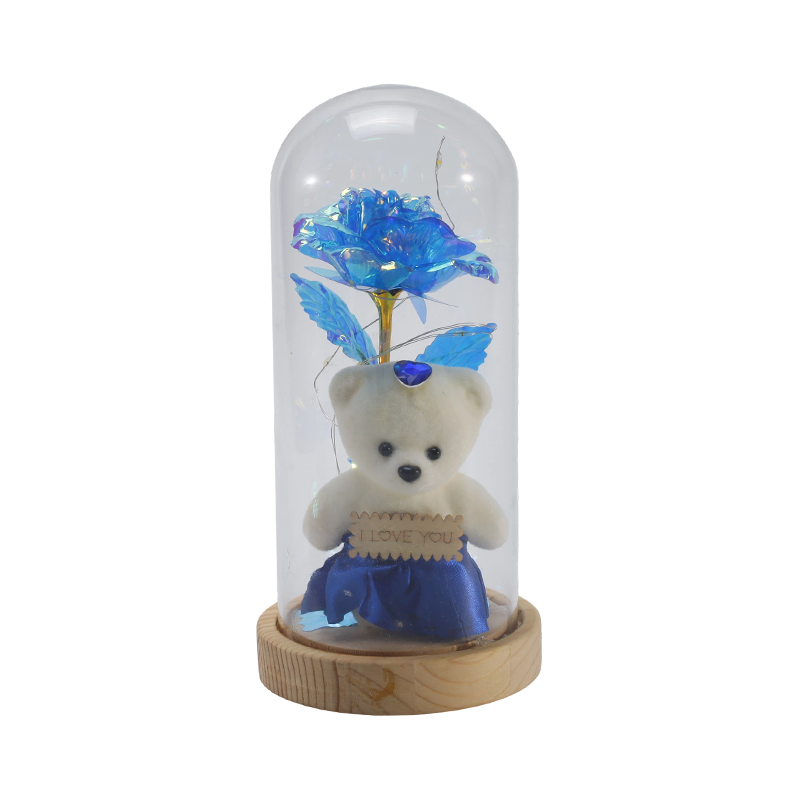 Galaxy Rose Glass Cloche Light (Dengan/Tanpa Teddy Bear, Berbagai Warna)