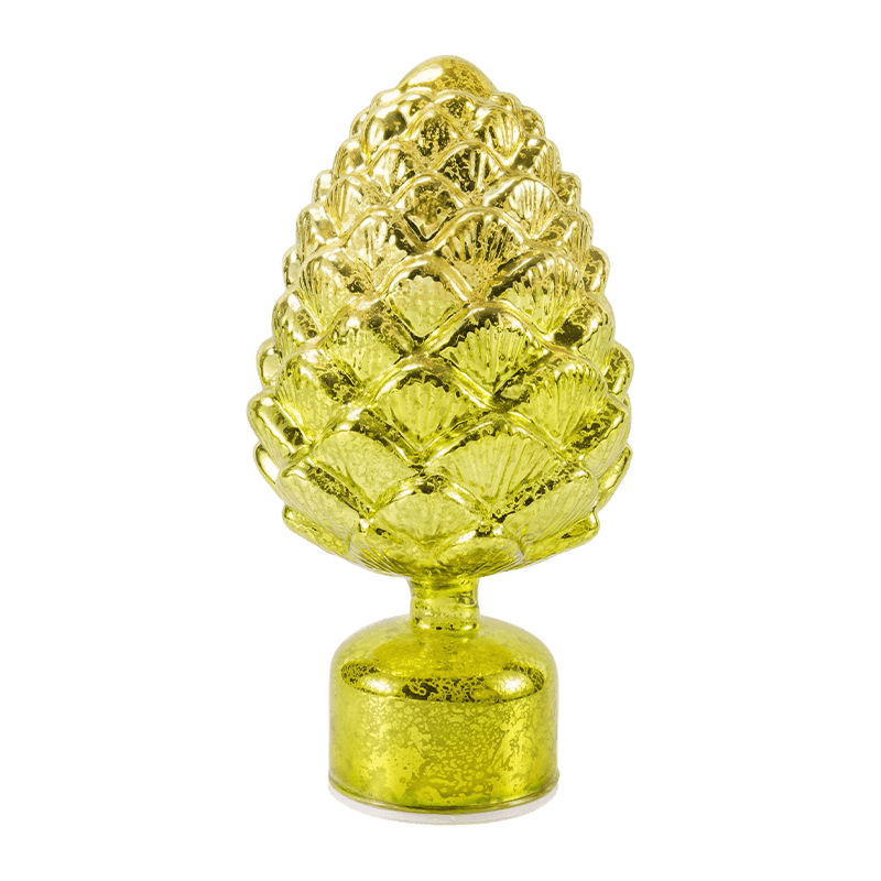 Lilin Kaca Merkuri Antik & Patung Biji Pinus (Hijau / Emas)