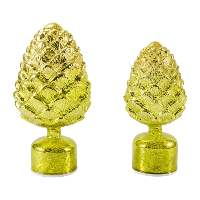 Lilin Kaca Merkuri Antik & Patung Biji Pinus (Hijau / Emas)