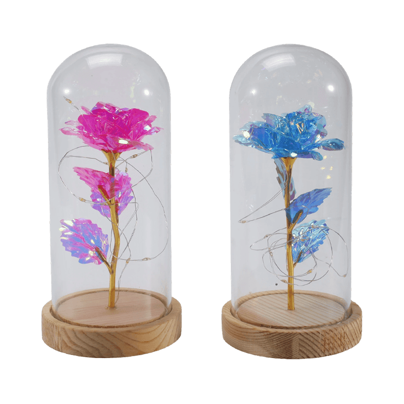Galaxy Rose Glass Cloche Light (Dengan/Tanpa Teddy Bear, Berbagai Warna)