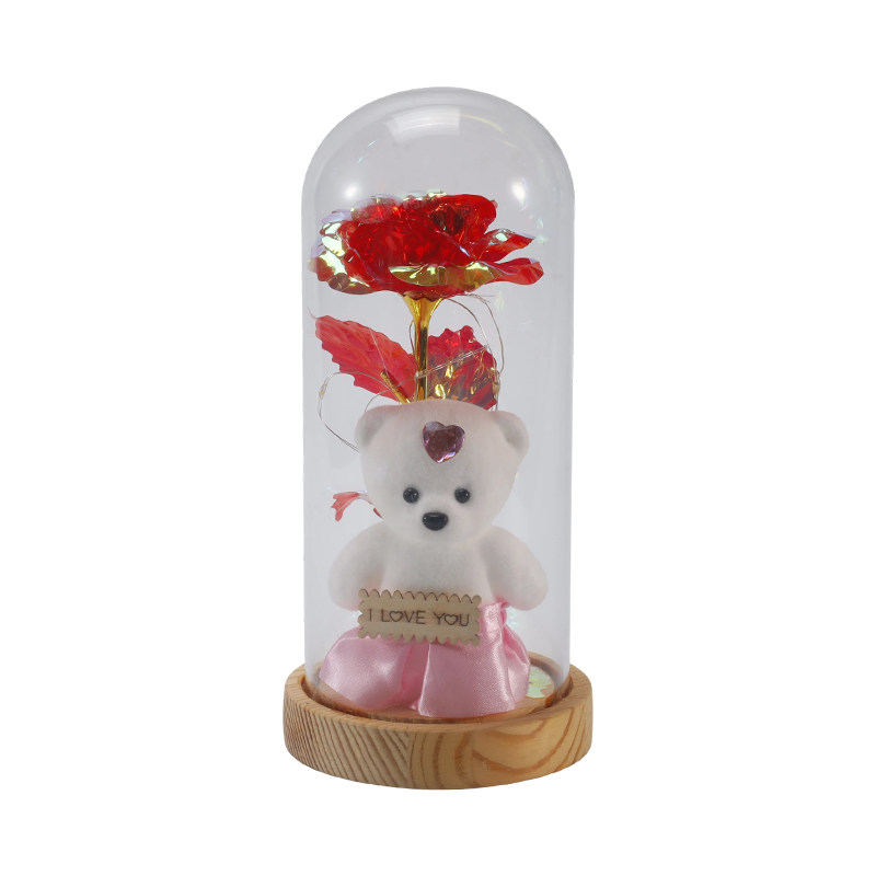 Galaxy Rose Glass Cloche Light (Dengan/Tanpa Teddy Bear, Berbagai Warna)