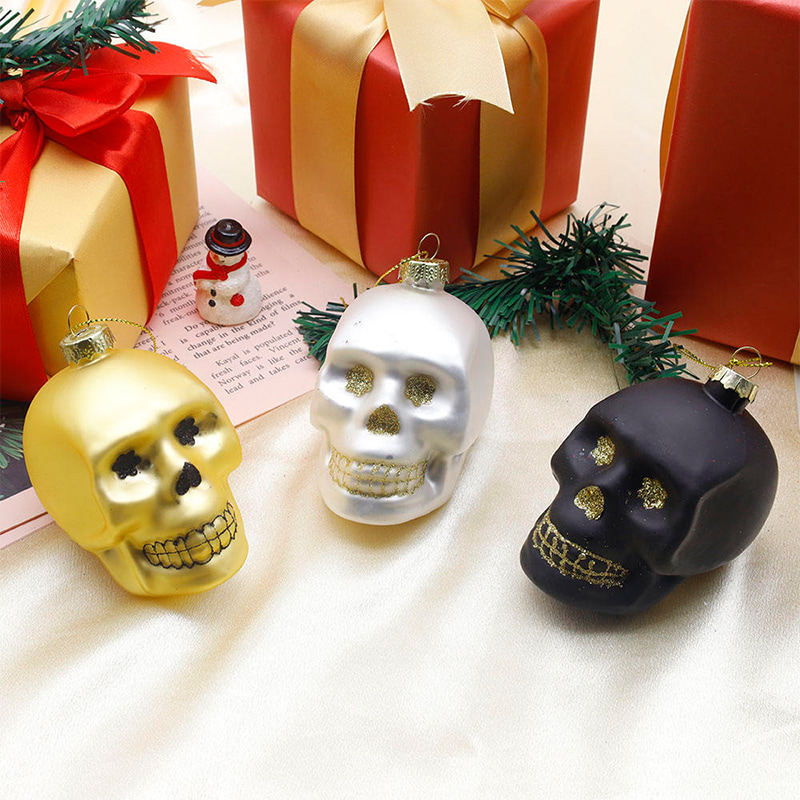 Set Ornamen Tengkorak Kaca Halloween 8*9cm