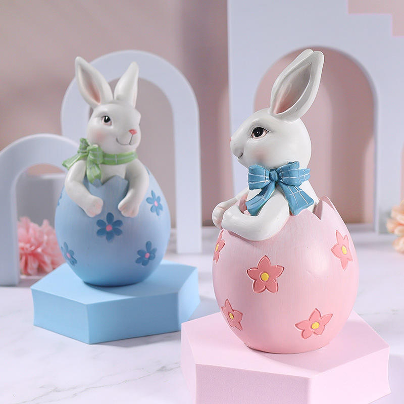 Set Dekorasi Patung Kelinci Paskah Resin 8*16Cm