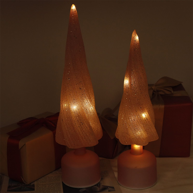 Ukuran 10×33 cm & 10×38 cm Pohon Natal Kaca Dapat Diputar Meriah dengan Lampu LED