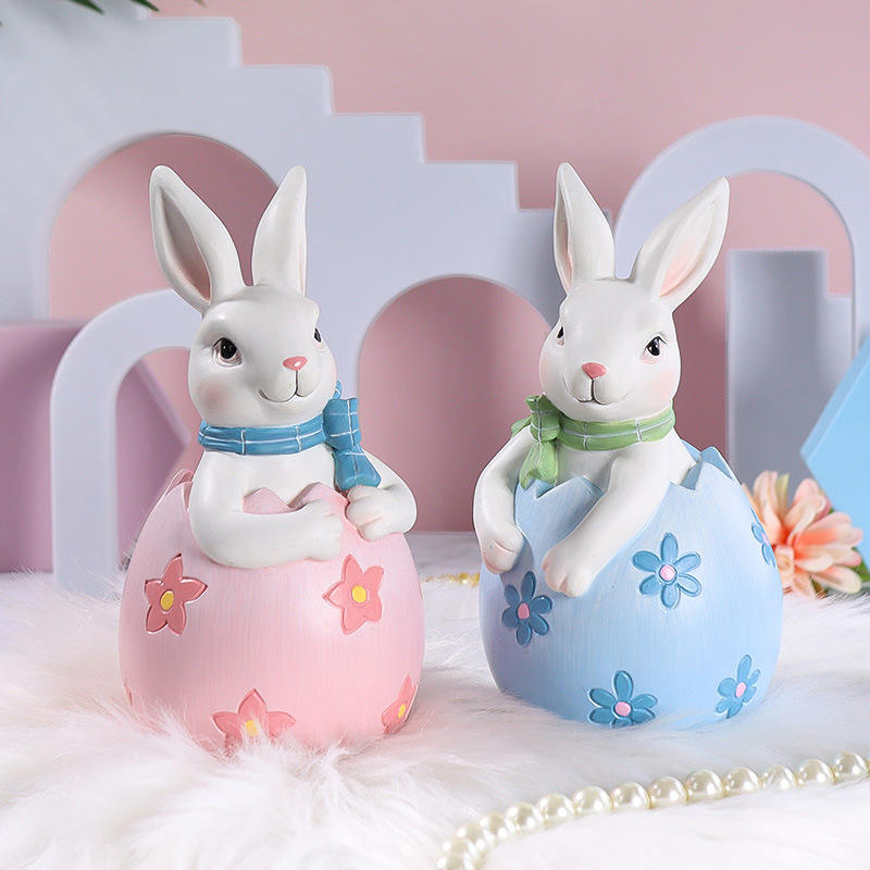 Set Dekorasi Patung Kelinci Paskah Resin 8*16Cm