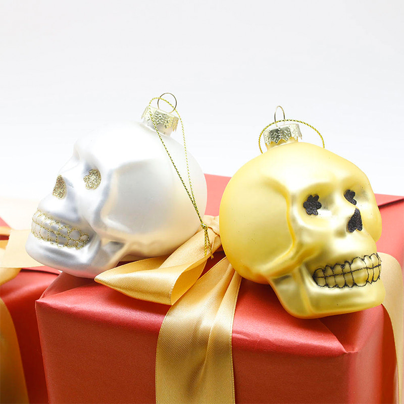 Set Ornamen Tengkorak Kaca Halloween 8*9cm