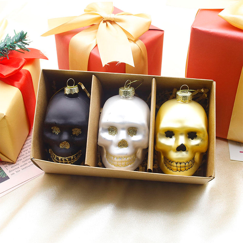 Set Ornamen Tengkorak Kaca Halloween 8*9cm