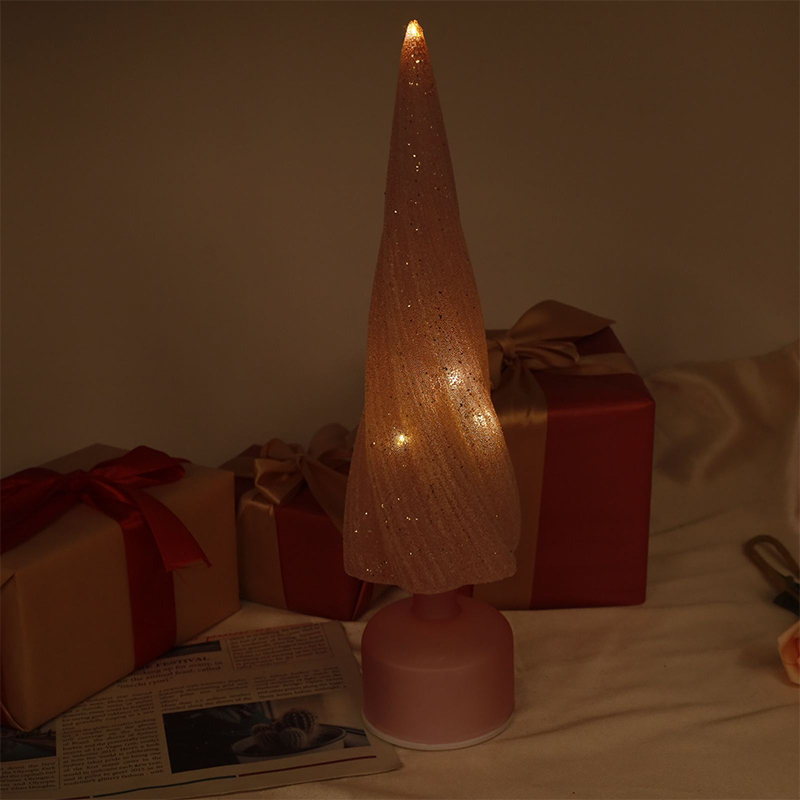 Ukuran 10×33 cm & 10×38 cm Pohon Natal Kaca Dapat Diputar Meriah dengan Lampu LED