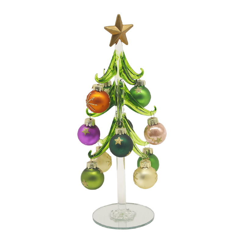 Pohon Natal Kaca Meriah 10×25 cm & 10×30 cm Dihiasi Pilihan Bola Hias