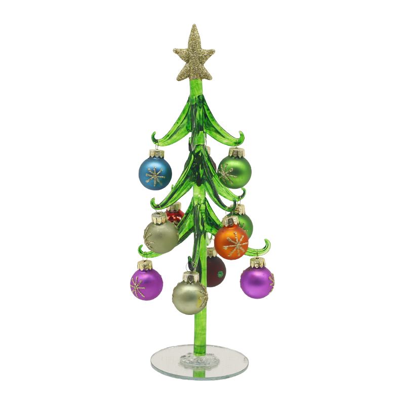 Pohon Natal Kaca Meriah 10×25 cm & 10×30 cm Dihiasi Pilihan Bola Hias